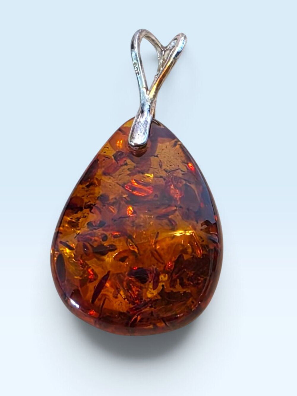 Elegant Vintage Honey Baltic Amber 925 Sterling Silver Minimalist Pendant